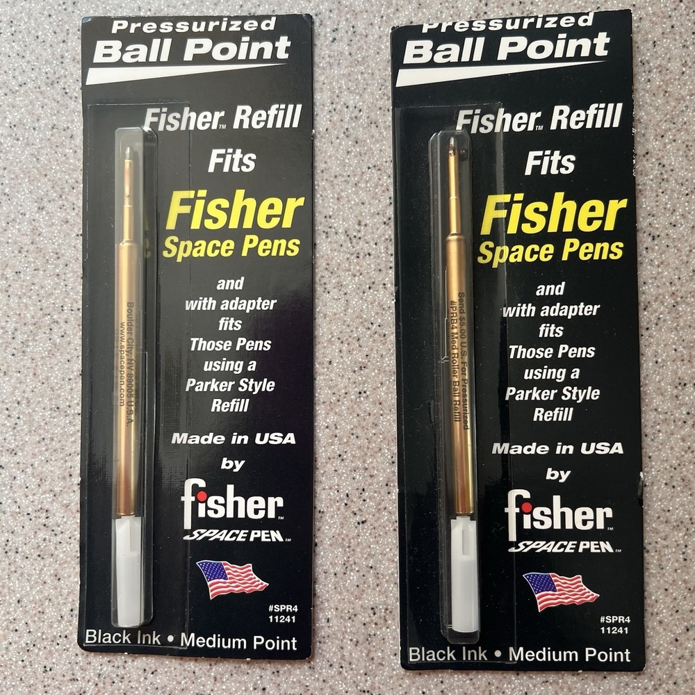 2 Fisher Space Pen Refill SPR4 Pressurized Cartridge Black‎ Ink Medium Point Vtg